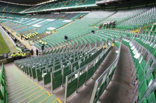 Seats at Celtic's safe standing area can be locked in the upright position