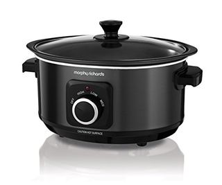 Morphy Richards 3.5l Sear & Stew Slow Cooker, Shatter Resistant Aluminium Pot, 3 Heat Settings, Hob Proof, Easy Clean, 163w, Black, 460012