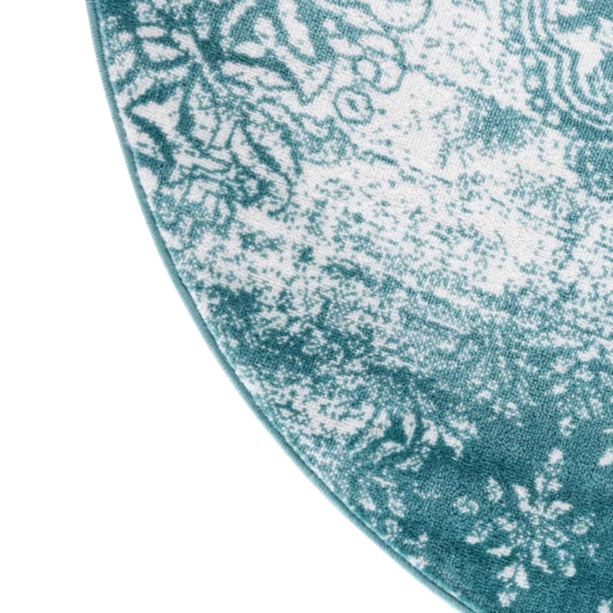 Teal and white circular rug