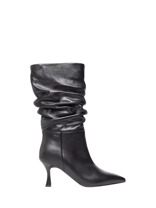 Nerogiardini Leather Slouchy Pointed Boots, Black