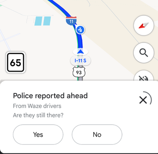 google maps showing an incident report from waze drivers