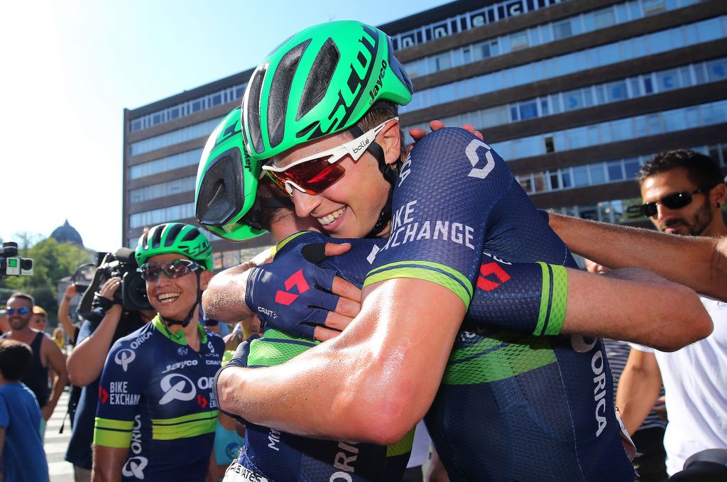 Team celebrations for Jens Keukeleire (Orica-BikeExchange)