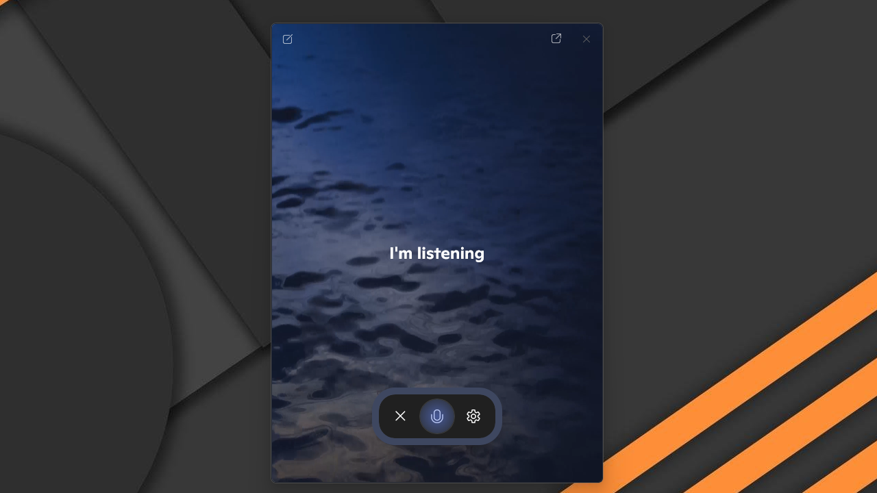 A screenshot showing what it looks like to use Copilot Voice on the MSI Cubi NUC AI+ 2MG