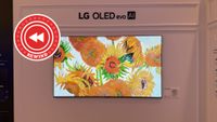 LG OLED on wall with Rewind logo