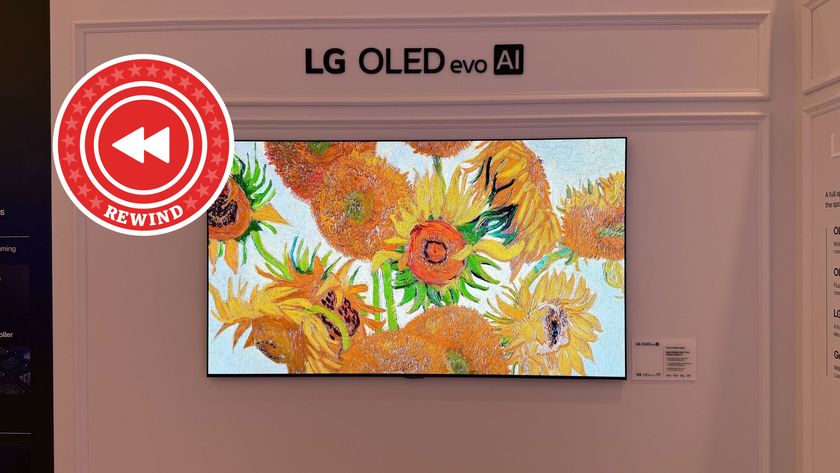 LG OLED on wall with Rewind logo