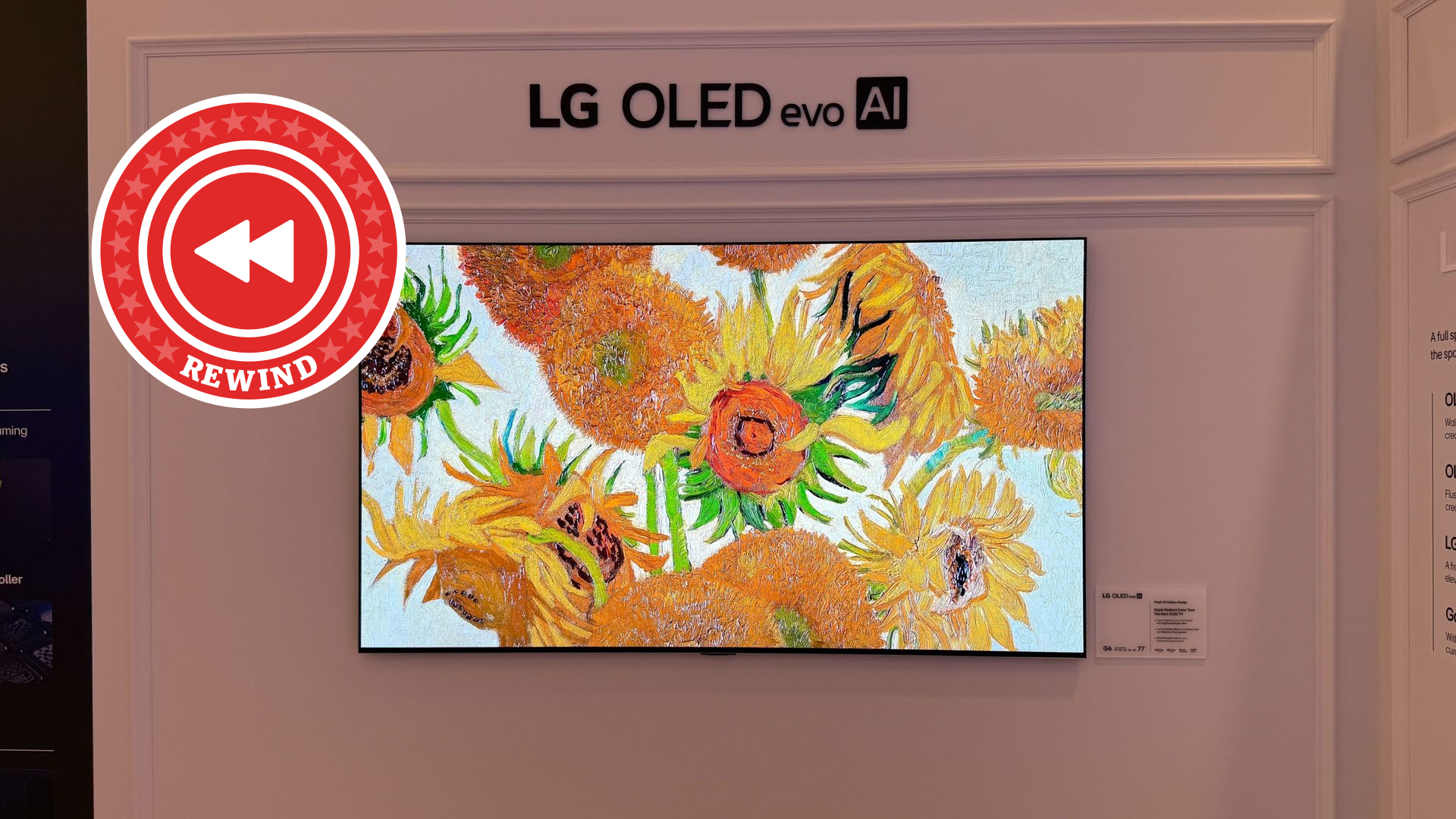 LG OLED on wall with Rewind logo