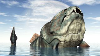 An illustration of the Devonian-period fish Dunkleosteus at its old presumed length of about 30 feet.