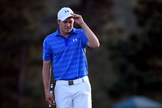 Jordan Spieth reacts during the 2016 Masters