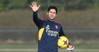 Arsenal manager Mikel Arteta during a training session at London Colney on February 14, 2023 in St Albans, England.