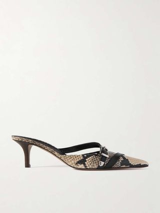 Paris Texas, Ashley buckled snake-effect leather mules