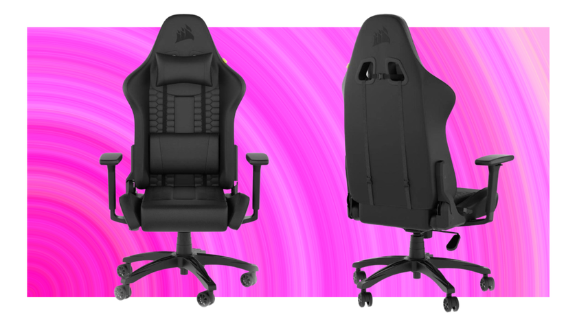 Corsair TC100 gaming chair on a pink background