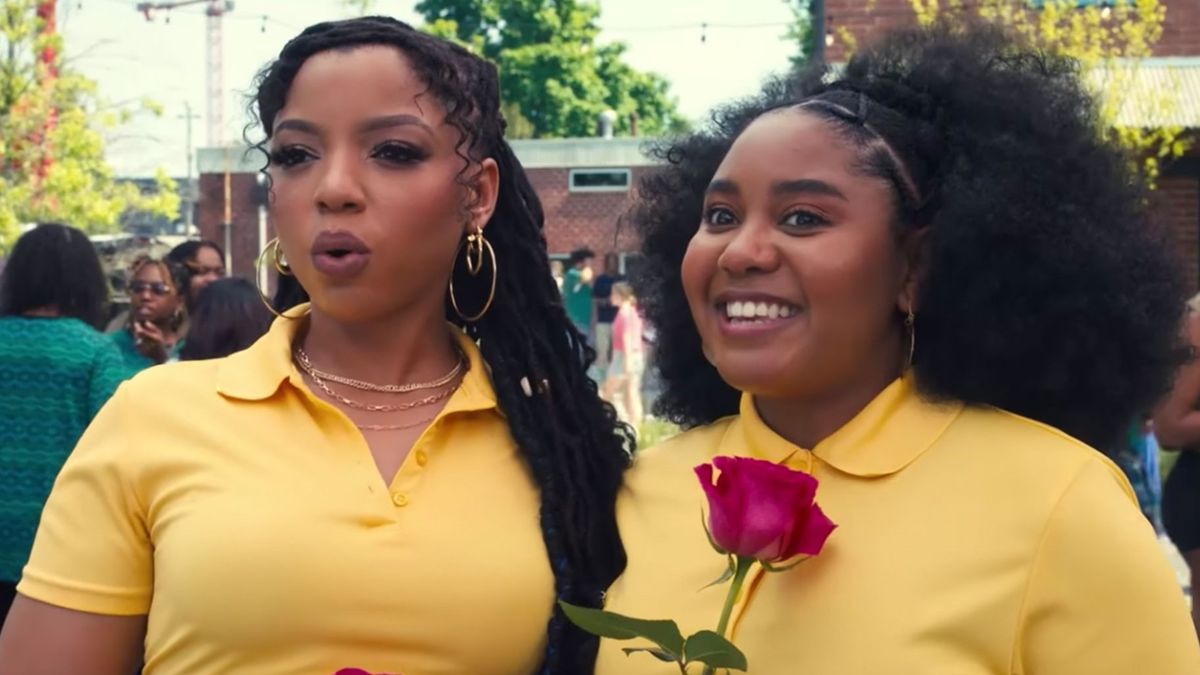 Chloe Bailey and Anjelika Washington in yellow shirts in Praise This