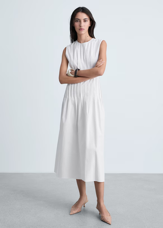 MANGO Cotton Pleated Midi Dress