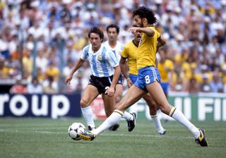 Socrates in action for Brazil against Argentina at the 1982 World Cup