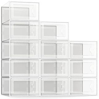 See Spring Large 12 Pack Shoe Storage Box, Clear Plastic Stackable Shoe Organizer for Closet, Space Saving Foldable Shoe Rack Sneaker Container Bin Holder