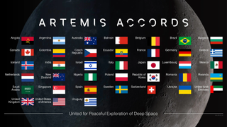38 different nations' flags under the words "Artemis Accords"
