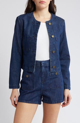 Collarless Denim Jacket