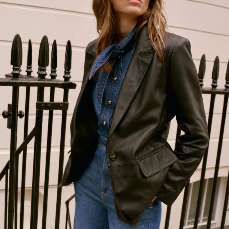Mint Velvet, Black Leather Single Breasted Blazer