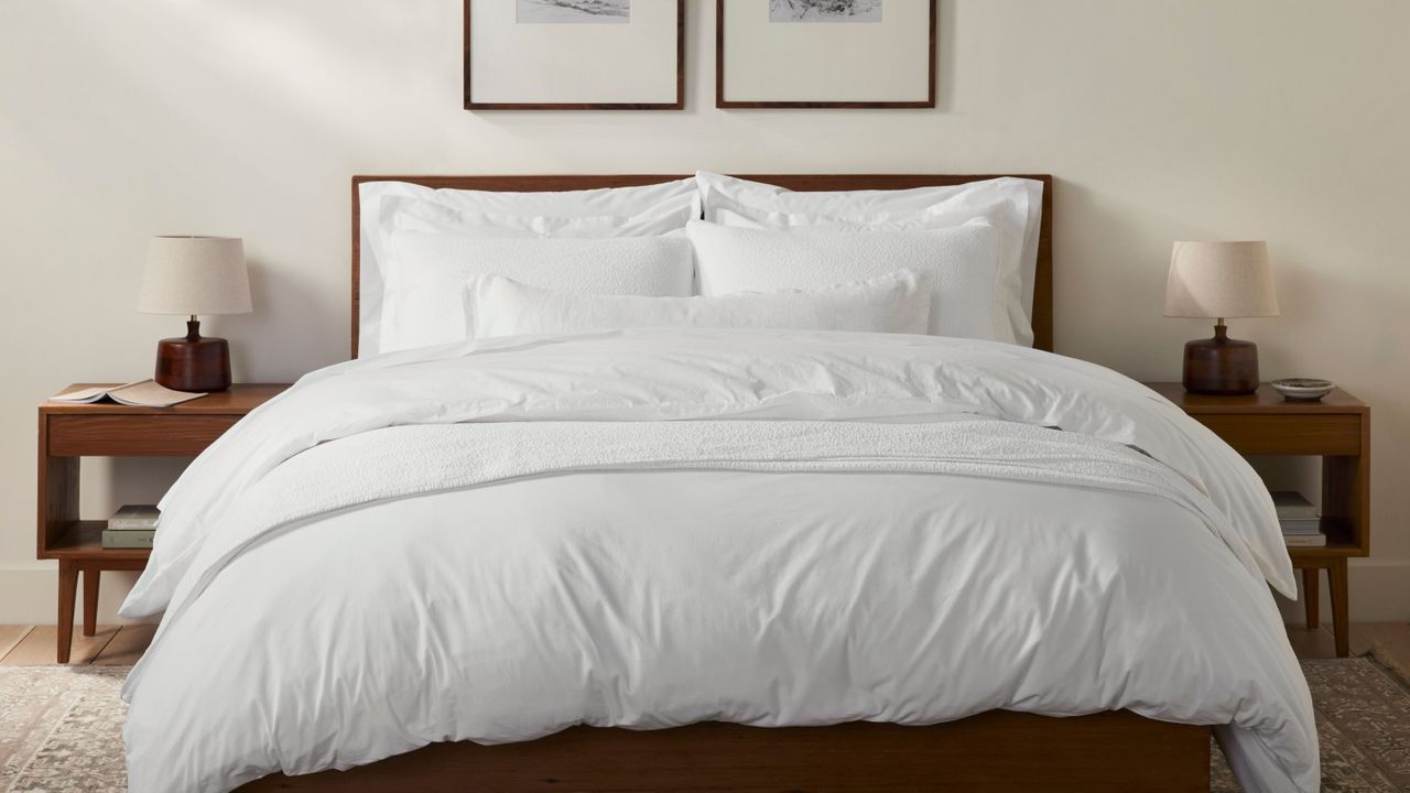 White Coyuchi bedding in a natural bedroom