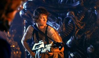 Aliens Ripley walks through the nest with a pulse rifle