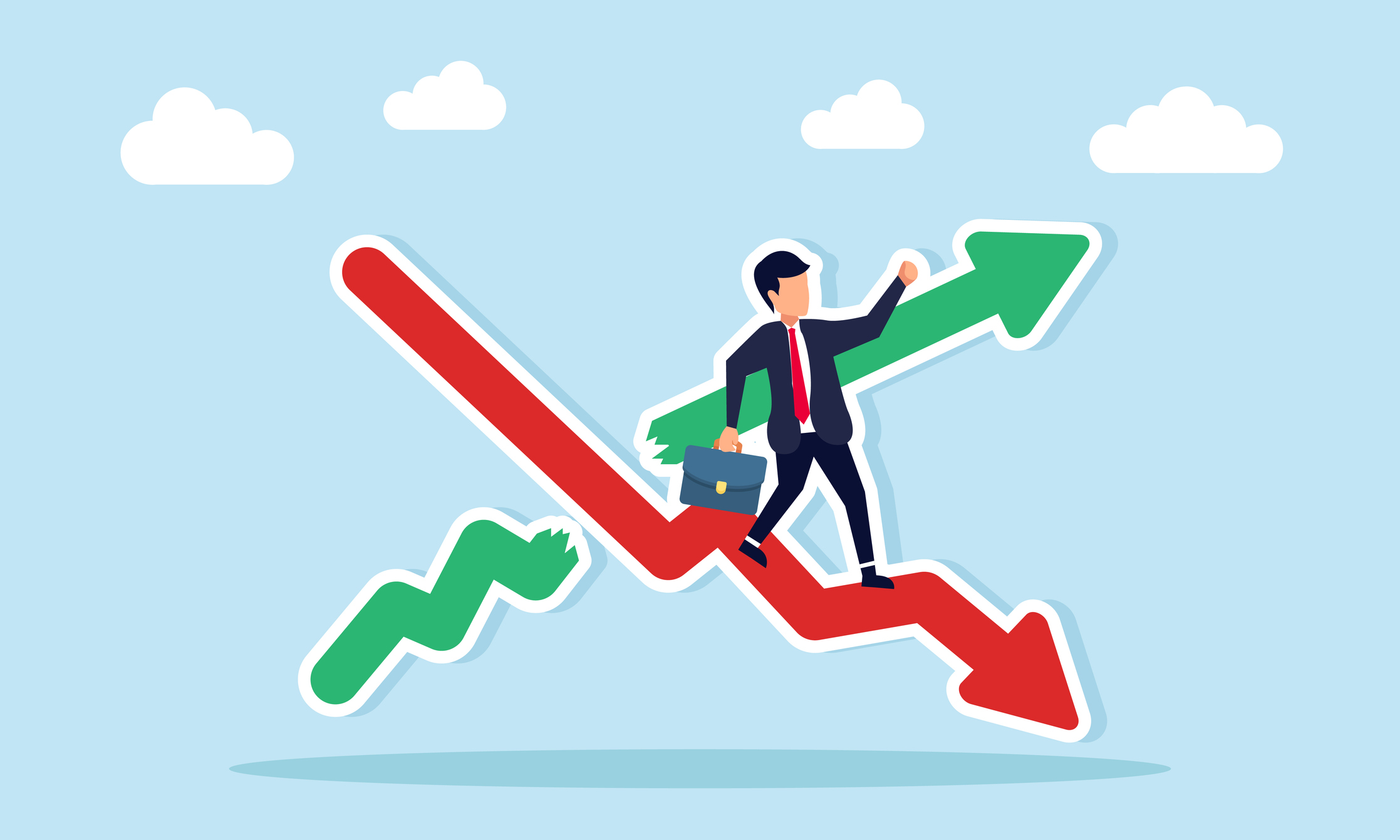 investor climbing a red declining chart