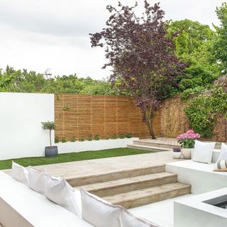 sunken garden makeover with cinema screen