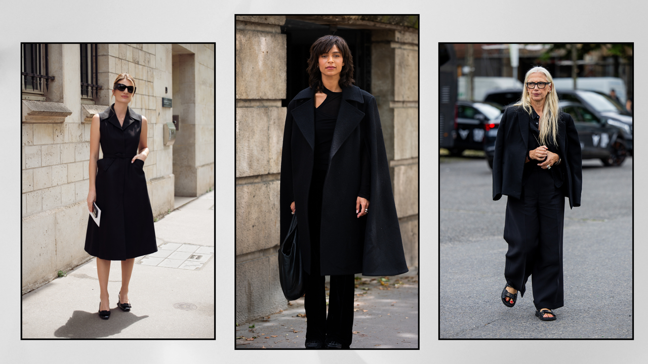 composite of three street style images showing what to wear to a funeral