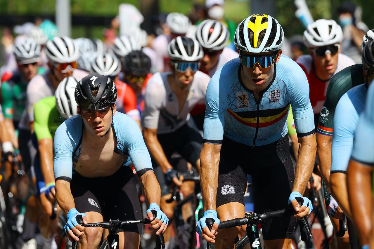 Remco Evenepoel (left) and Wout van Aert at the Tokyo Olympics