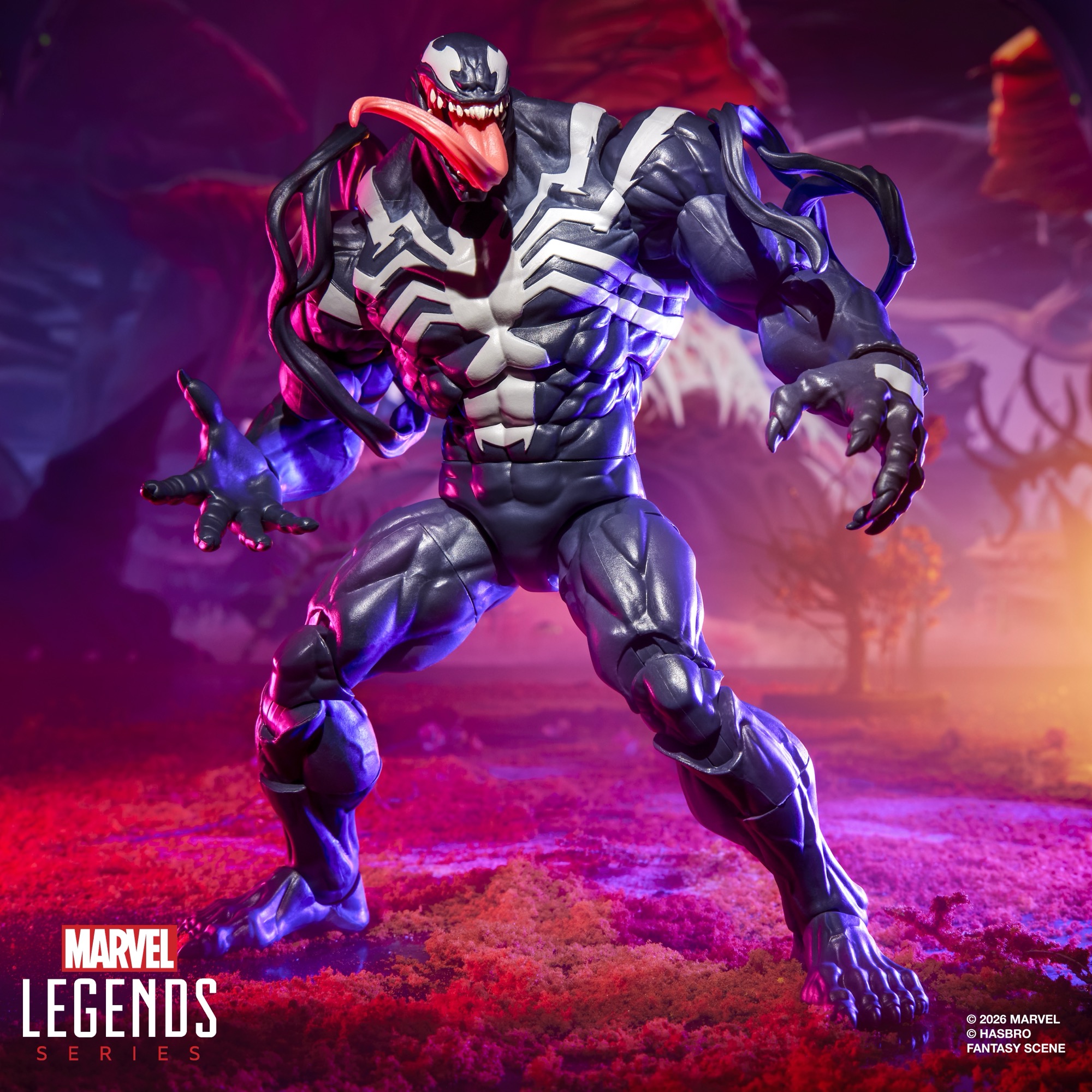 Marvel Rivals Venom action figure posed against a colorful background