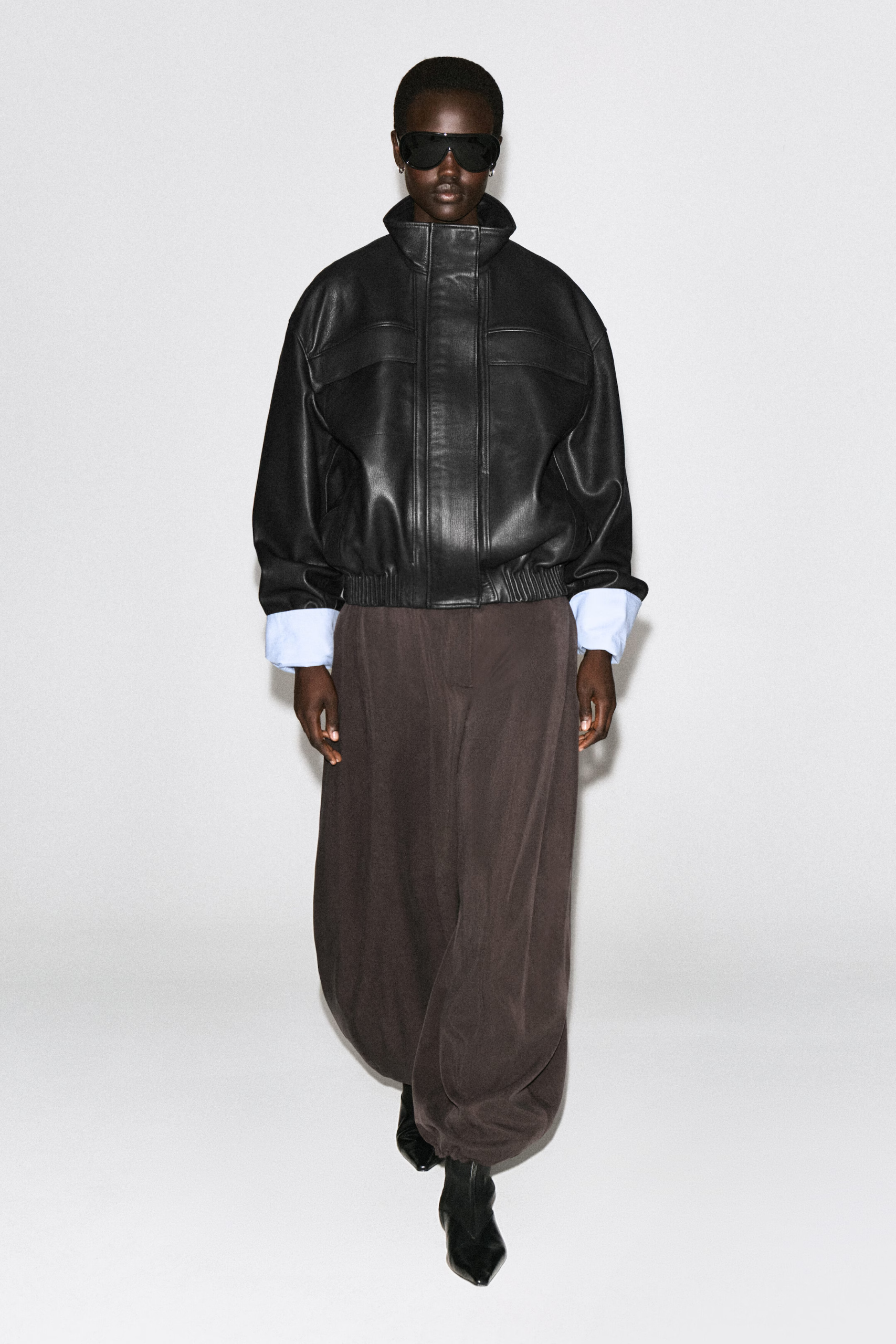 cos, Leather Funnel-Neck Jacket