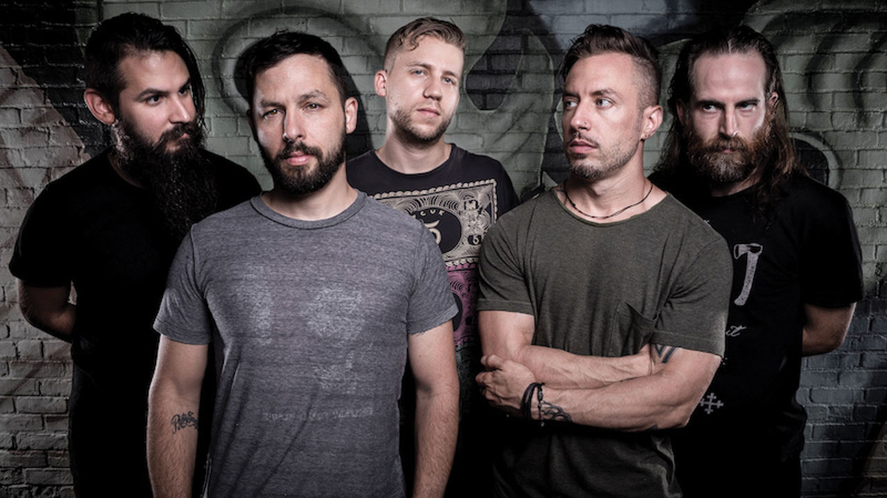 The Dillinger Escape Plan, L-R: Kevin Antreassian, Ben Weinman, Billy Rymer, Greg Puciato, Liam Wilson