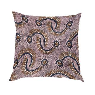 square shaped throw pillow with organic pattern in purple and blue