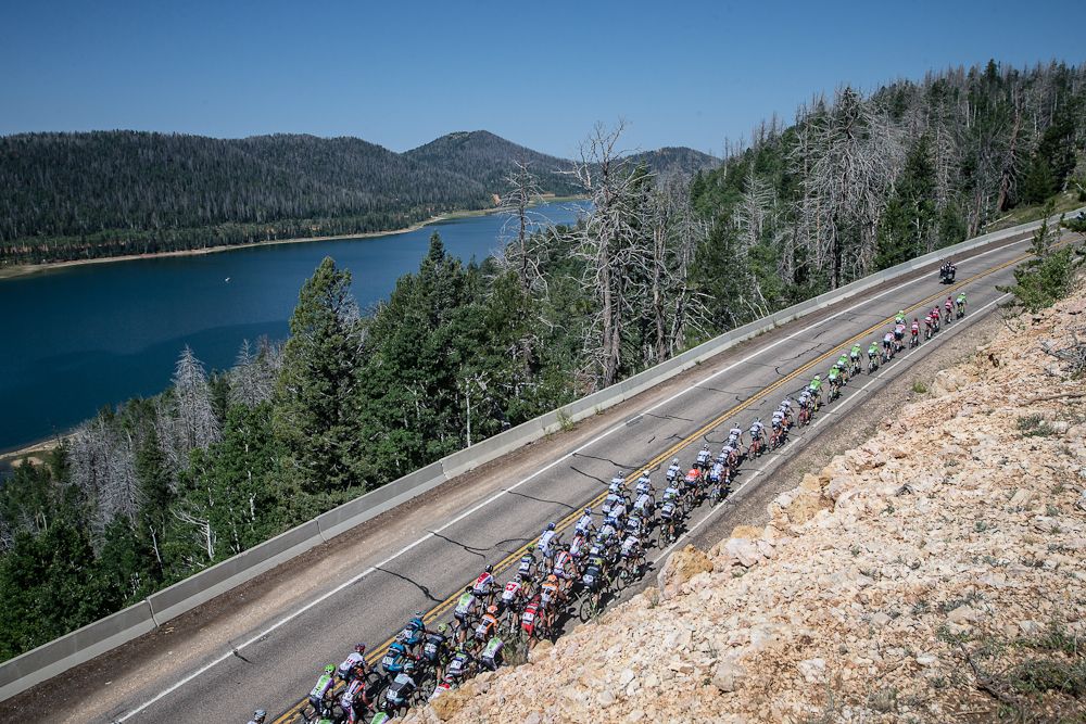 Larry H. Miller Tour of Utah - Stage 1 - The peloton climbs near Navajo Lake on the way to Cedar City
