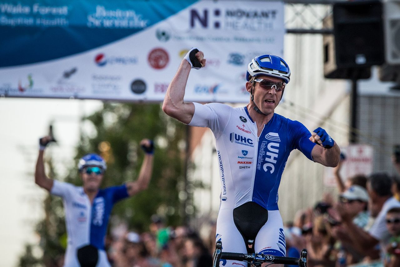 Brad White (UnitedHealthcare) celebrates after taking tonights win.
