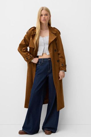 Bershka Faux suede trench coat