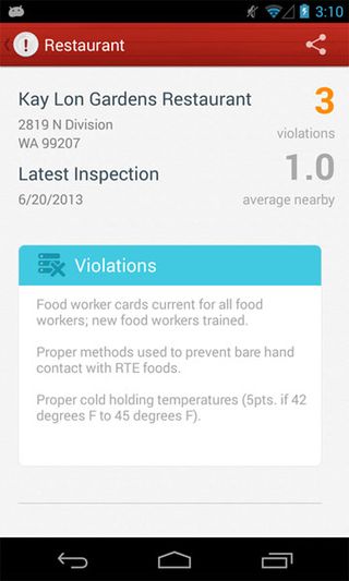 An app called FoodFeed shows users health code violations at a restaurants