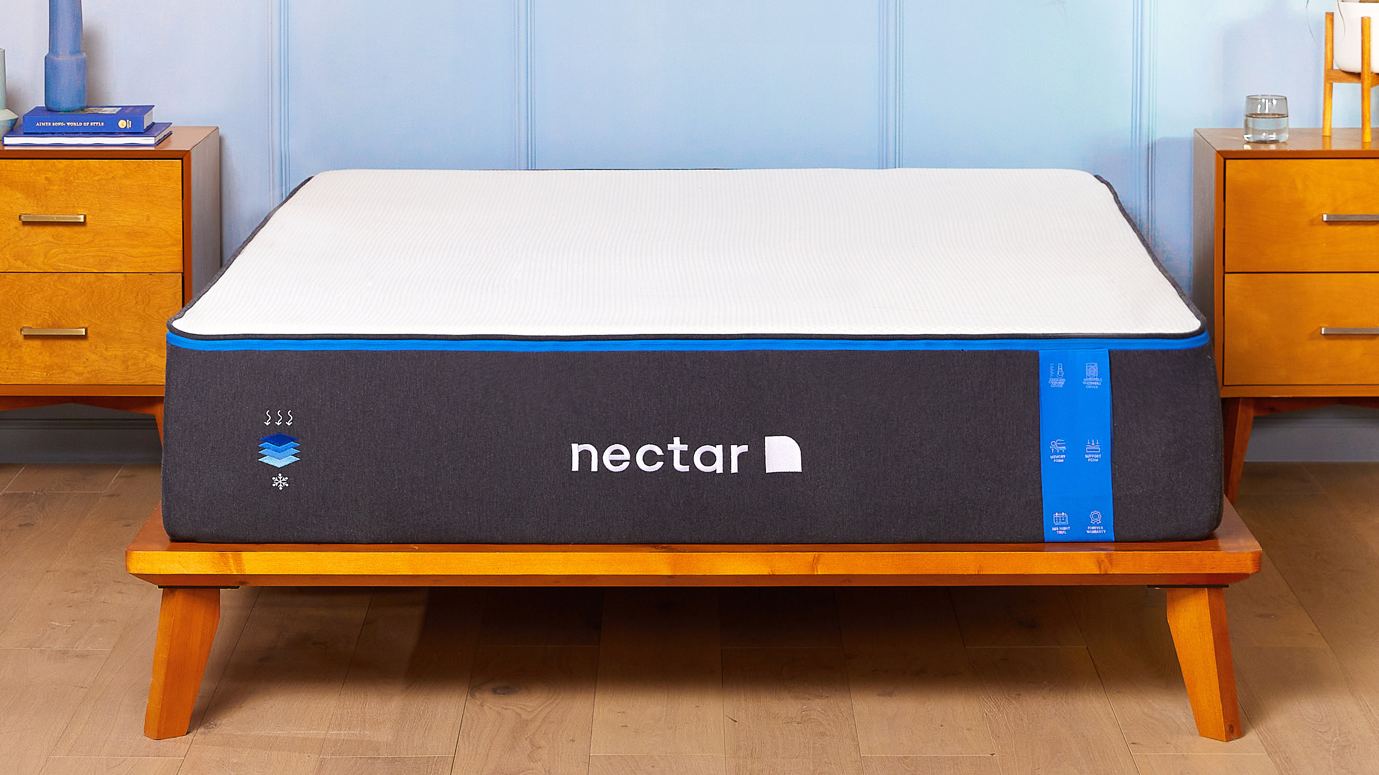 best memory foam mattress: the Nectar Memory Foam Mattress placed on a wooden bed frame