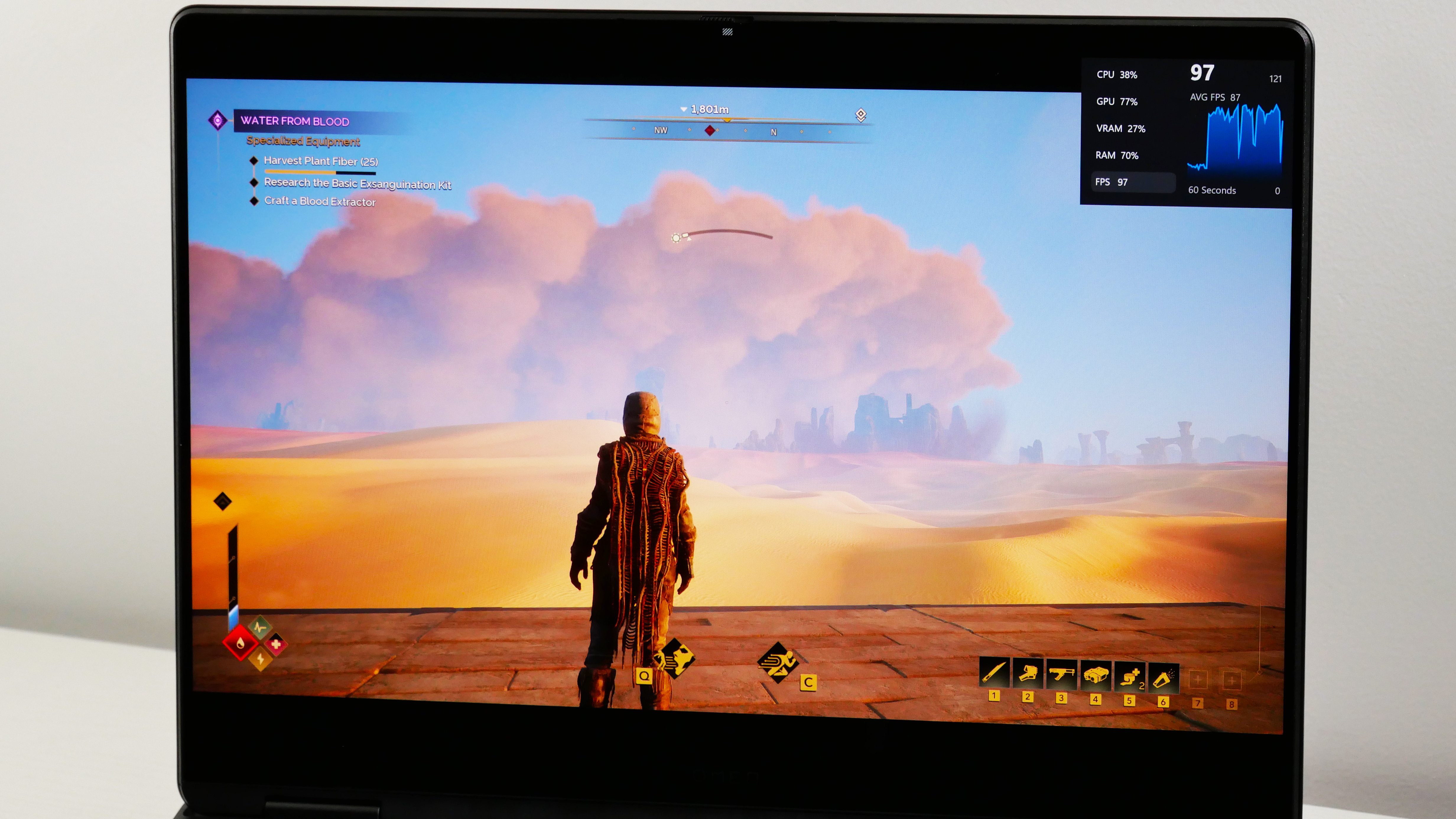 Dune Awakening gameplay on the HP Omen Max 16.