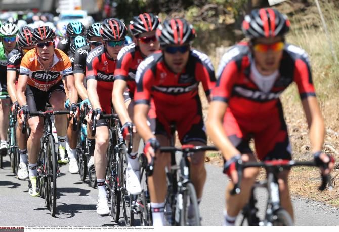 BMC ride in support of overall leader Cadel Evans.