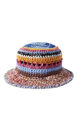 multicolored Ultraviolhat Crocheted Cotton and Raffia-Blend Bucket Hat on white background