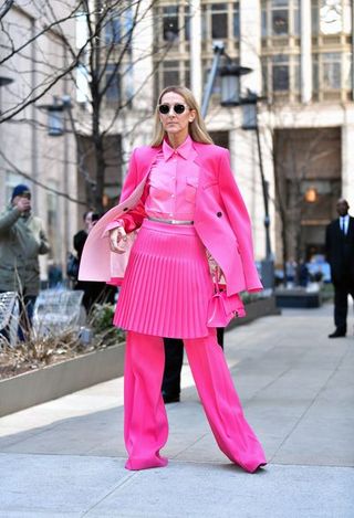 Pink, Street fashion, Clothing, Fashion, Red, Magenta, Snapshot, Outerwear, Coat, Footwear,