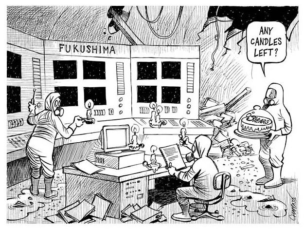 Editorial cartoon tsunami anniversary Fukushima