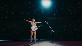 Taylor Swift in Lover era during Eras Tour concert film