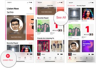 To find Apple Music radio stations you've listened to recently, tap on the Music app, go to Listen Now tab. Find, then tap on the radio station you want under Recently Played. If you can't find it, tap See All, then tap Play next to the one you want.