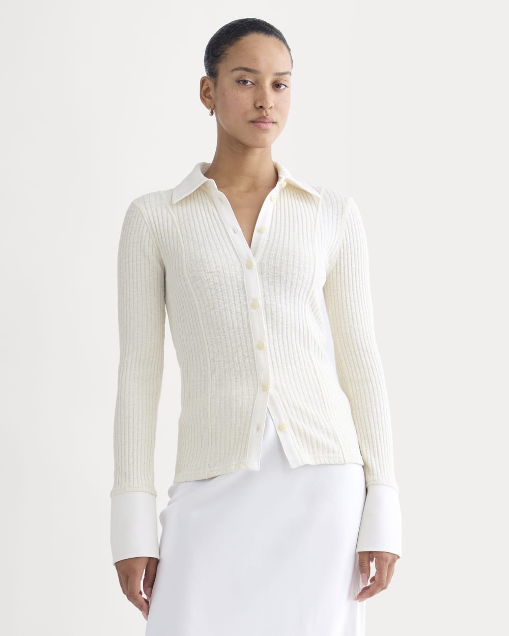 Cozy Rib Button-Up | Bone - Xxs