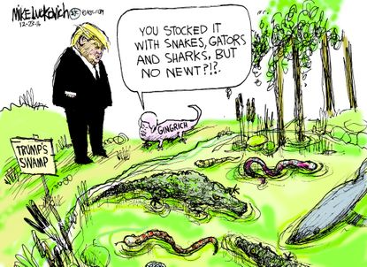 Political cartoon U.S. Donald Trump swamp Newt Gingrich