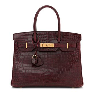 Hermes Shiny Porosus Crocodile Birkin 30 Bordeaux