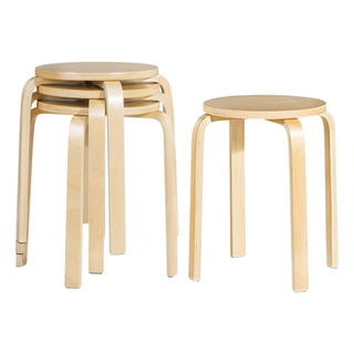 A set of wood stackable stools