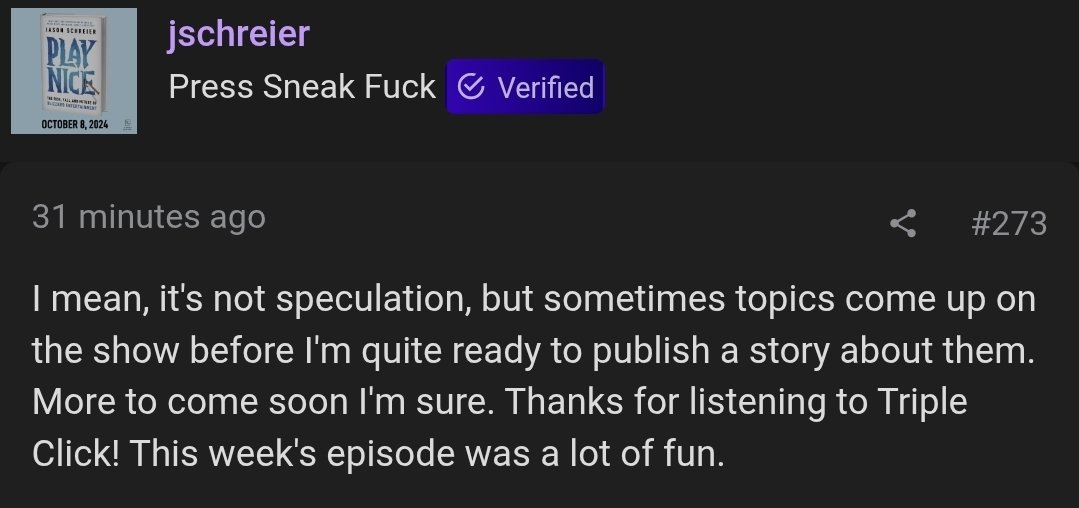 Screenshot of jason schreier's comment