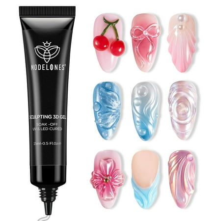 Modelones 3d Nail Gel Art, Sculpting Gel Glue for Molding, Drawing, Nail Charms &amp;amp; Gems, Chrome Powder and Rhinestone Design No Wipe, U V Light Cured Salon &amp;amp; Diy Use